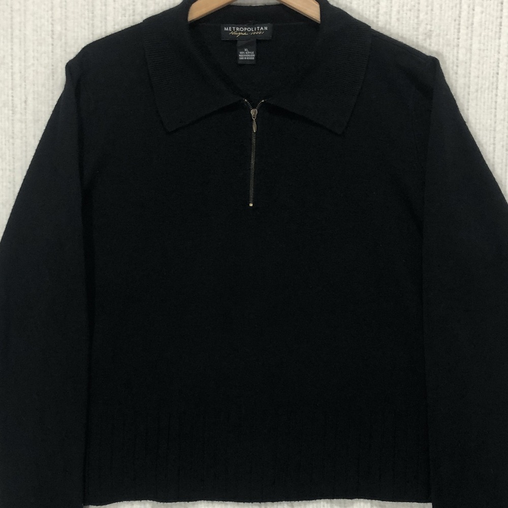 Metropolitan New York 10001 Black Quarter Zip Sweater XL Long Sleeve Knit